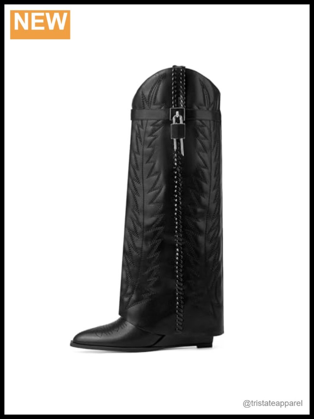 Embroidered Fold Over Knee High Boots, Pointed Toe Wedge Heels, Wide Calf, Pull